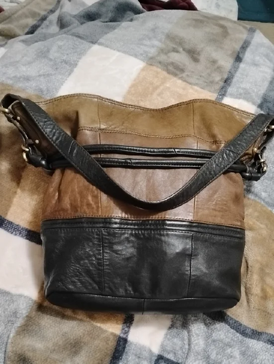 STEVE MADDEN  Leather Vintage Brown & Black Tote Satchel! Brass Turn Lock Clasp! - Picture 6 of 12